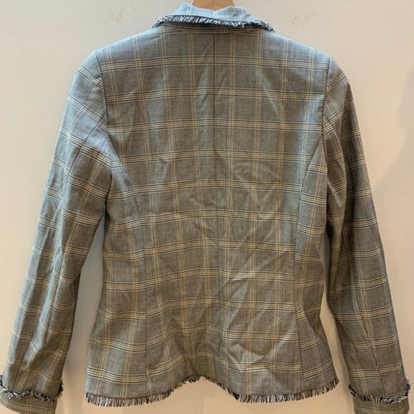 Lili Sidonio Fringe-Trim Plaid Blazer Grey Check - Women's Size XS - Picture 2 of 7